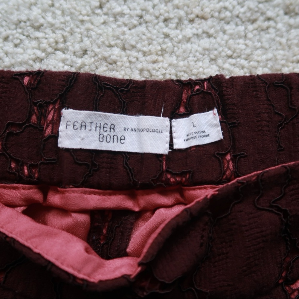 Anthropologie Burgundy Lace Wide-Leg Pants - Picture 3 of 4